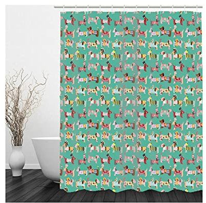 Whoiy Duschvorhang 120X180 Stoff, Duschvorhänge Anti Schimmel Polyester Shower Curtains Süßer Welpe Grün für Outdoor Hotel