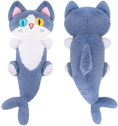 Fortuning's JDS 33,46 Zoll Langes Plüschtier Katze Stofftier Hai Plüschtier Katzen Stofftier Großes Kuscheltier Kuschelkissen, Kuscheltier als Kissen Weiches Spielzeug Geburtstagsgeschenk