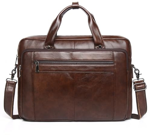 BAIGIO Herren Aktentasche Leder Laptoptasche Business Handtasche 15,6 Zoll | Arbeitstasche Groß Umhängetasche Ledertasche Männer Businesstasche Schultertasche Klassische Messenger Tasche Laptop, Braun