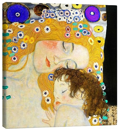 Posterlounge Mutter und Kind (Detail) Leinwandbild | 40 x 40 cm von Gustav Klimt Gelb Wandbilder Wanddeko