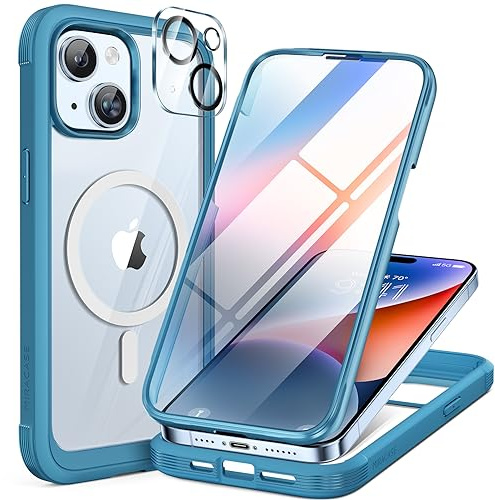 Miracase Magnetic for iPhone 15 Case 6.1,Full Body Protection,Surfing Blue | [Built-in 9H Tempered Glass Screen Protector + Camera Lens Protector] Compatible with MagSafe, Military Grade Drop Proof
