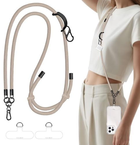 UKON Mobile Phone Lanyard Crossbody Phone Strap, Adjustable Nylon Neck Strap with 2pcs TPU Patchs Anti Theft Body Straps for iphone