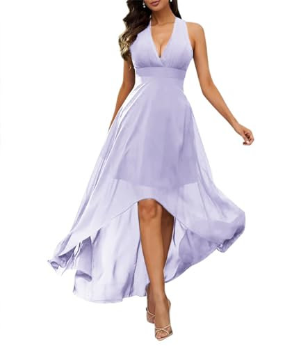 HPPEE Vestido de dama de honor de boda con cuello en V profundo vestido de fiesta de noche para mujer WYX377, Lila, 40