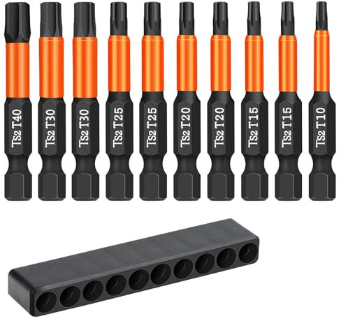OUMUIK Set di punte Torx per cacciavite, 10 pezzi, lunghezza 50 mm, attacco esagonale da 1/4, con scatola dispenser