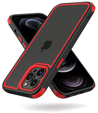 MobNano Ultra Hybrid Durchsichtig Hülle für iPhone 12 Pro Max Hülle Stoßfest Bumper Transparent Handyhülle Shockproof Fallschutz Silicone iPhone 12 Pro Max Case - Schwarz/Rot