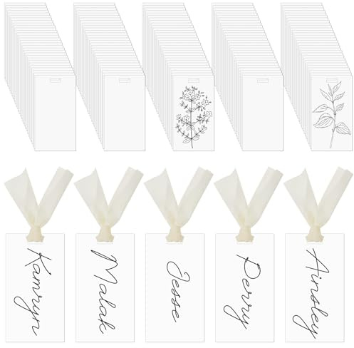 Noveread 200 Pcs Clear Acrylic Place Cards Blank Wedding Reserved Signs for Chair with Ribbon Rectangle Acrylic Name Seat Tag for Table Setting Numbers Guest Name Dinner Party 3.54 x 1.96(Clear)