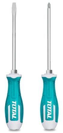TOTAL - Set di 2 Cacciaviti - 1 a Punta Piatta e 1 a Punta Phillips - Punta Magnetica con potente magnete - Comodo da usare - Acciaio S2