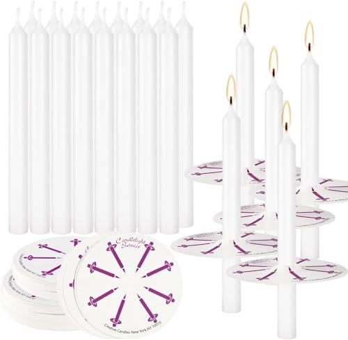 YOROXRG 200 pcs Church Candles with Drip Protectors for Devotional Candlelight Vigil Service, Unscented White 5 H X 1/2 D, No Smoke, Shabbat, Praye