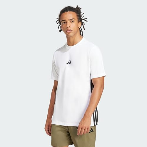 adidas Herren Essential Three Stripes Single Jersey Shirt, White/Black, XL