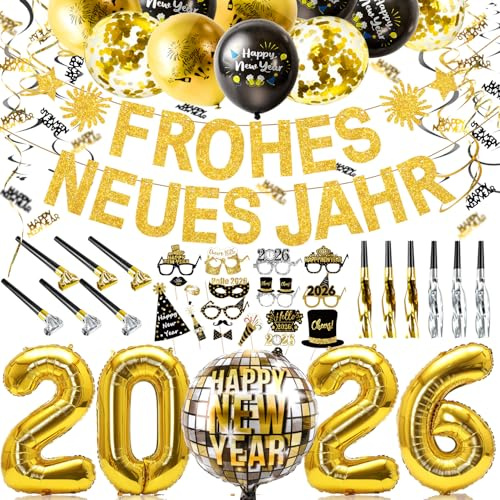 Humairc nyårsafton dekoration 2025 FROHES nytt år banner 2025 folieballong discokula folieballong ballong fotorekvisita feströtter 2025 bordsdekoration nyårsafton dekoration gott nytt år dekoration
