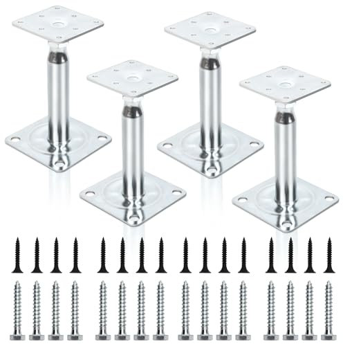 Pfostenträger,4 Stück Pfostenanker, Höhenverstellbarer Pfostenträger 100-150mm, Stützenfuß aus verzinktem Stahl, Stützenfuß Bodenfuß für Zäune, Unterstände, Carports, Pergolen, Terrassen