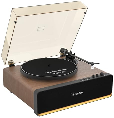 VATAVION Tocadiscos de vinilo todo en uno con altavoces, tocadiscos de alta fidelidad para discos de vinilo 33/45 RPM con cartucho magnético AT-3600L, reproductor de discos Bluetooth de diseño retro,