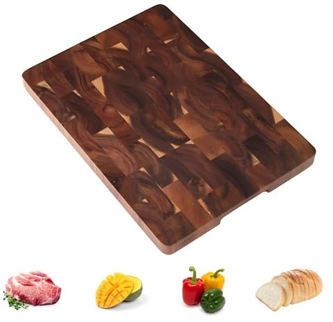 Planches à découper pour Cuisine, Planche à découper en Bois d'acacia avec rainure de jus, Grandes Planches en Bois pour découper la Viande, Le Fromage, Les Fruits et Les légumes, 40 x 30 x 2 cm