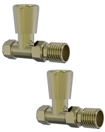 NRG Brushed Brass Straight Lockshield Valves One Pair for Bathroom Towel Rail Radiator