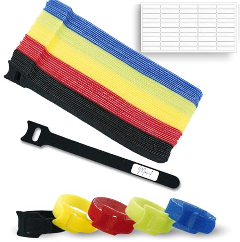 Bridas reutilizables organizador cables – Pack 50 unidades – Ordenar cables con etiquetas autoadhesivas – Organizador de cables ideal para organizar cables en casa, oficina o estudio