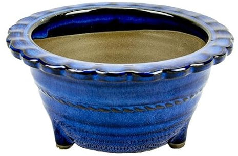 Vaso per bonsai Giapponese Morrisan rotondo in gres smaltato blu 12,5x12,5x6 cm - B04-13a