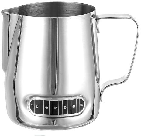 UZER Brocca schiumalatte con termometro, in acciaio inox, da 620 ml, per caffè e barista (termometro integrato)