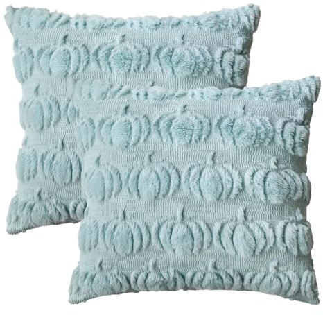 Artoid Mode Weich Künstliche Pelz Blau Kürbisse Herbst Kissenbezüge 2er Set, 45x45 cm Plüsch Samt Sofakissen Zierkissenbezug Schlafzimmer Deko
