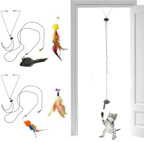 XYTAHDM Confezione da 3 giocattoli interattivi per gatti da interni,Giochi per Gatti in Casa,Giochi Gatto da Appendere alla Porta,Giochi Interattivi per Gatti,Con 2 testine di ricambio