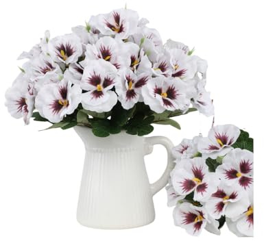 Xshelley 10 Bundles Artificial Pansies Flowers Outdoor UV resistant artificial flower silk wild chrysanthemum outdoor windowsill box porch home garden wedding farmhouse decoration (white)