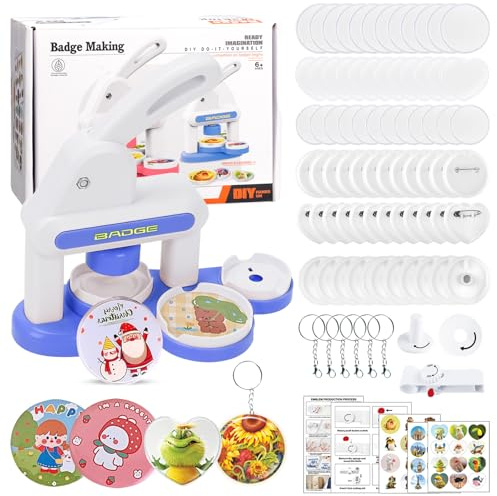 Badge Maker, 35-55mm (1.37-2.16 inch) DIY Pin Maker Machine, Badge Machine Punch Kit with 36pcs Badge Parts Picture Cutters for Parents & Teachers, Craft Tool for Home School Classroom - Blue
