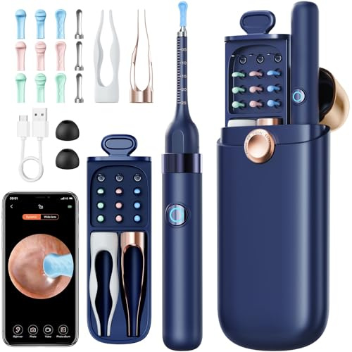 Otoscopio 3,5mm WiFi Endoscopio con 6 LED Camara Endoscopica Inalámbrico, Kit de Limpiador de Oídos para Eliminación de Cerumen para iPhone, Tabletas y Android