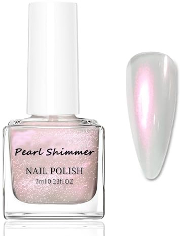 Nagellack Weiß Pearl - Schnelltrocknender Nagellacke mit Hellrosa Schimmer Effekt - Perlmutt Nagellack Glitzer - Atmungsaktiver Nail Polish Nagelack Langanhaltend Ohne UV Lampe Für Frauen(White, 7ml)