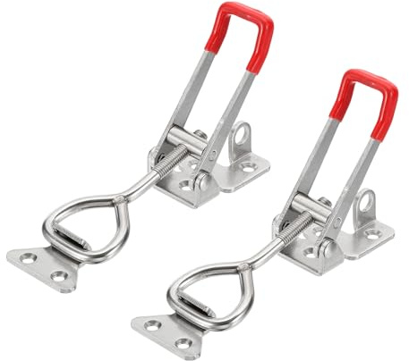 sourcing map 2pcs Adjustable Toggle Clamp M8 x 38mm 770lbs Holding Capacity 4003 Style Quick Release Pull Latches Clamps Hasp with Lock Hole for Smoker Lid Jig Tool Box Case, Silver Red