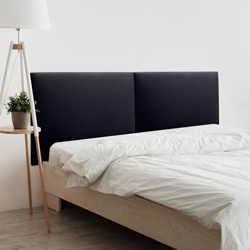 DHOME Gepolstertes Kopfteil Glatt aus Kunstleder Höhe 70 cm Stärke 4 cm und 8 cm für Wand Akustisch Schallabsorbierend Kopfstütze Bett Schlafzimmer (Kunstleder Schwarz, 200cm Dual, Dicke 8cm)