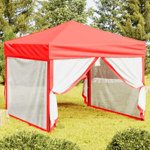 Tente de Réception Pliable,avec Parois Latérales,Toit en Tissu Oxford 210D Résistant UV,Structure en Acier Robuste,Chapiteau de Jardin Exterieur pour Événements Extérieurs,Rouge,292 x 292 x 245 cm