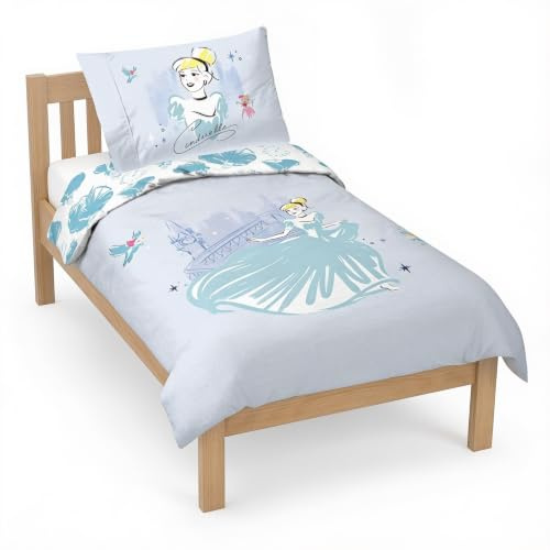 Disney Prinzessin Cinderella – Einzelbett-Bettwäsche-Set 100% Baumwolle mit Kissenbezug 50 x 70 cm