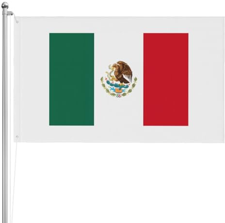 Bandera de México de doble cara de 3 x 5 pies. Bandera pesada de triple capa de doble cara para exteriores, 3 x 5 pies, pancarta de jardín de poliéster.