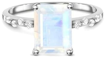 Whoiy Mondstein Ringe Platin 950, Trauring Damen Echtgold Solitär Verlobungs Ring Eheringe mit Mondstein 2ct Bandring für Frauen Größe 49 (15.6)