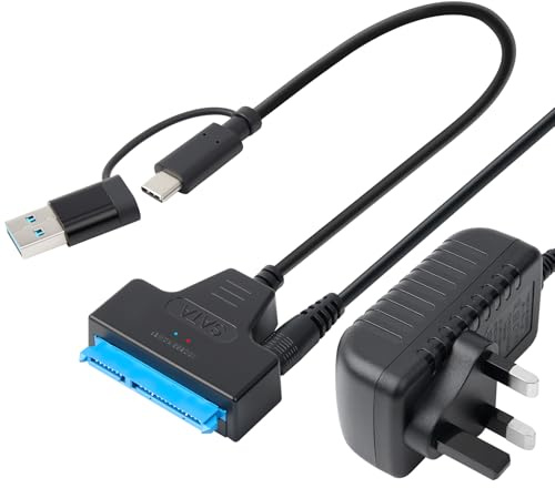 Elecora SATA to USB 3.0 Cable, Type C to SATA III Hard Drive Adapter with 12V 2A Power Supply for 3.5 HDD & 2.5 HDD/SSD High-Speed Data Transfer Lead for Windows, Macos, Linux, Support UASP