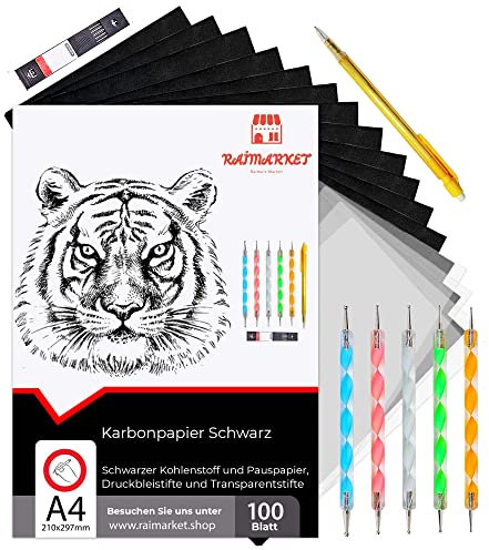 Raimarket 100 Blatt Schwarzes Kohlepapier Transferpapier | Zeichnen Von Entwürfen Mit Durchschlagpapier Pauspapier | Graphitpapier In Premium-qualität Carbon Paper