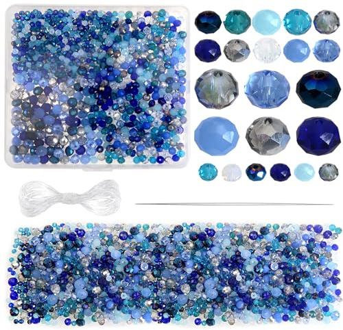 TOAOB 1000 Piezas Cuentas de Cristal Facetado de Azul 4mm 6mm 8mm Perlas Facetadas Transparentes Redondas para Hacer Bisuteria y Manualidades Collares Pulseras Accesorios