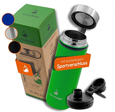 coolrhino Edelstahl Thermo-Trinkflasche 530-ml / 950-ml für Sport, Outdoor & Kinder - Isolierflasche BPA frei - Thermos-Flasche doppelwandig inkl. Sport-Deckel - auslaufsichere Edelstahl-Trinkflasche