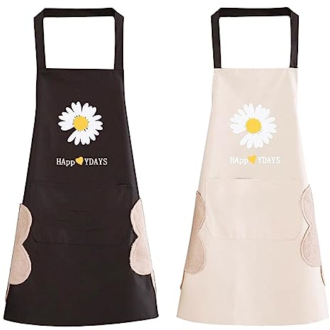 mellystore Grembiule da cucina da donna e uomo, 2 pezzi, grembiule da cucina con grande tasca, grembiule da cucina, grembiule da barbecue, impermeabile, fascia regolabile per il collo per cucinare