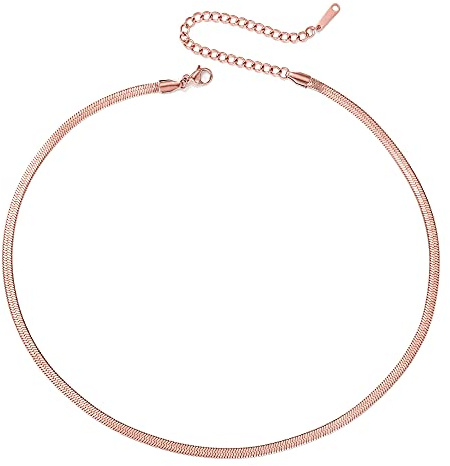 BONNYBIRD® Schlangenkette Rosegold Damen Kette ohne Anhänger Goldkette Schlange Edelstahl Flach Halskette Wasserfester Schmuck Frauen Vergoldet Goldschmuck Layering Kurz Sommer Modeschmuck Elegant