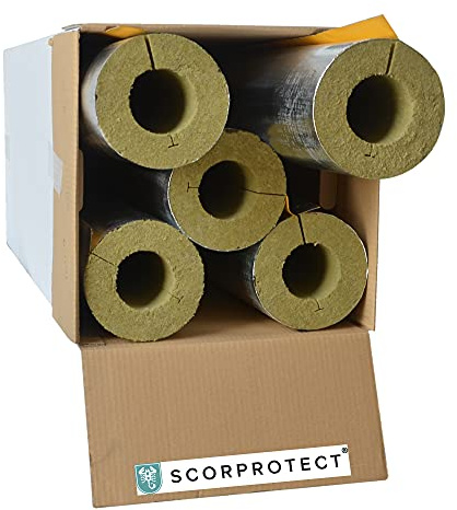 Scorprotect® voller Karton Alukaschierte Rohrschale Rohrisolierung Steinwolle mit 0.040 Wärmeleitfähigkeit (Steinwolle, 76 x 40 mm x 1 Meter)