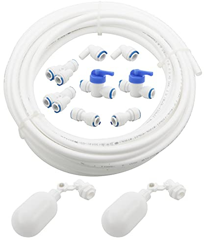 Pxyelec 10 m Wasserversorgungsrohr, Kühlschrank-Wasserschlauch-Anschluss-Set, Verstellbarer Schwimmer-Kugelhahn für Aquarien und europäischen Stil Doppel Kühlschrank