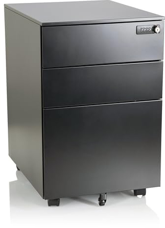 hjh OFFICE 743023 Rollcontainer Color OS I Stahl Schwarz Schubladenschrank mit Rollen, A4 Hängeregister, abschließbar