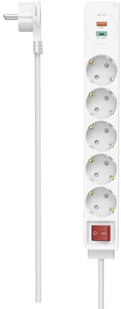 Hama Steckdosenleiste, 5-Fach, USB-C/A 18W, PD/QC™, Schalter, Flachst., 1,4 m, W