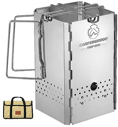 CampingMoon Foldable Collapsible Charcoal Chimney Starter Barbecue Camping Charcoal Grill Stainless Steel MT-19
