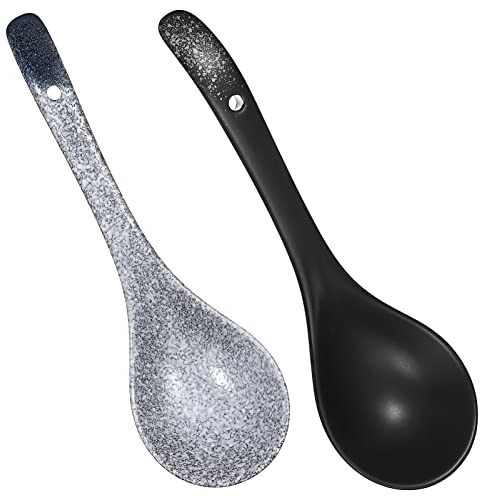 Happyyami 2stücke Teiliges Keramik Japanischer Stil Großer Löffel Mit Langem Griff Für Asiatische Küche Suppen Reis Nudeln Servieren Zuhause Restaurant