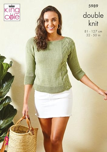 King Cole Ladies DK Knitting Pattern 3/4 Sleeve or Sleeveless Lace Top (5989)