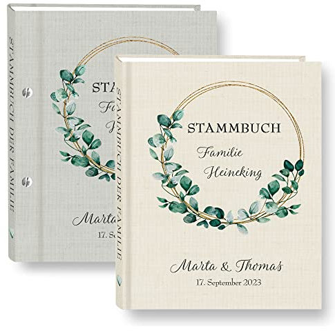 Stammbuch der Familie personalisiert Eukalipto grau o. beige A4 ca. 24 x 31 cm Familienstammbuch Eukaliptus Stammbücher Handarbeit