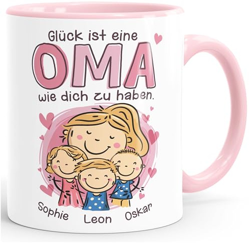 SpecialMe® Kaffee-Tasse Glück ist eine Mama Oma wie dich zu haben mit Namen und Figuren personalisiert Geschenk von Kindern Weiss-innen-rosa standard