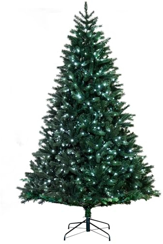 Christmas Tree World | 7ft Artificial Pre-lit Ultra Devonshire Fir | Natural and Realistic Look with Luxury Quality PVC Tips | Easy to Assemble and Take Down | 134cm Diameter | Warm White/Bright White