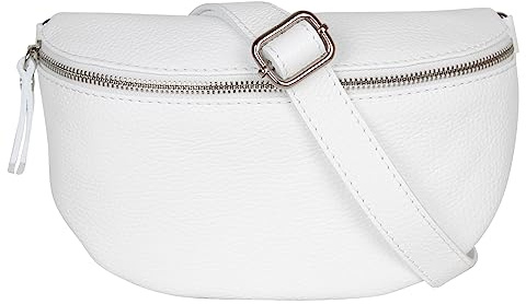 AmbraModa GLX1 - Damen Herren Unisex kleine Hüfttasche Gürteltasche Bauchtasche Umhängetasche aus Echtleder (Weiß)